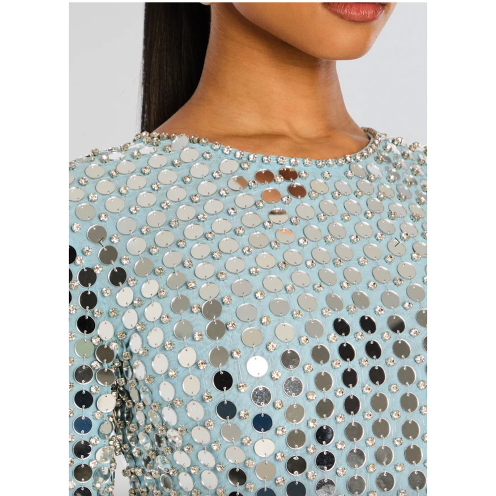 RETROFETE Rialta Light Blu Sequin Long Sleeve Maxi Dress - M